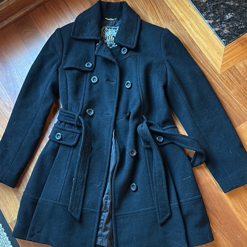 Guess Wool Blend Double Breasted Women’s lined Pea Coat black M